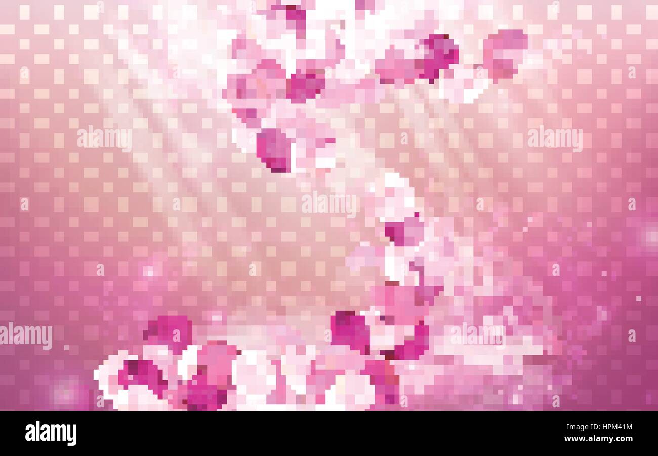 pink flower aroma elements with petals dancing, 3d illustration Stock Vector