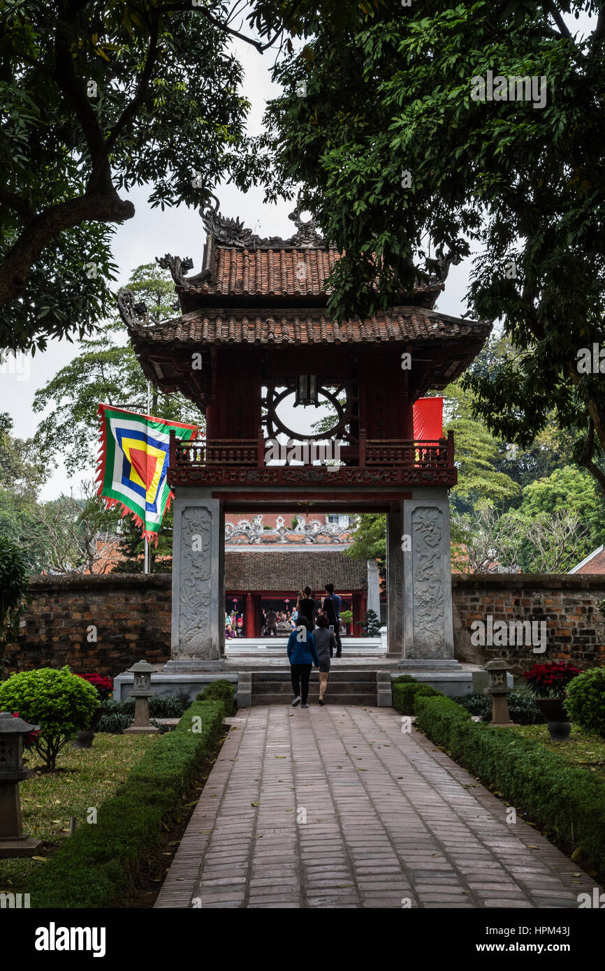 Temple of Literature Van Mieu is Confucian temple which was formerly a center of learning in Hanoi. It is Confucian Temple, not Buddhist, and was once Stock Photo