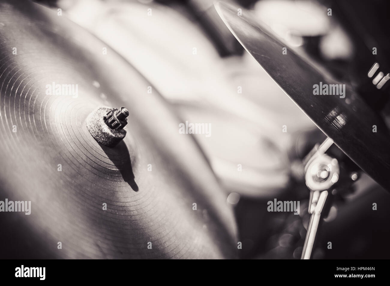 Closeup view of cymbals in black and white Stock Photo Alamy