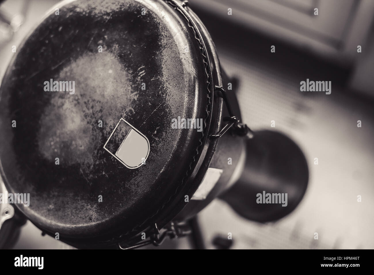 Closeup view of Latin djembe, percussion instrument. Stock Photo