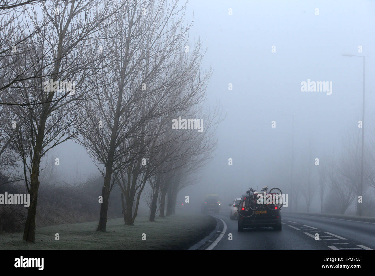 Fog and Ice affected traffic in Canvey Island, Essex and along the A13 into London. Also people going about their day in heavy fog in Victoria Park, Hackney  Featuring: Atmosphere, Weather Photos Where: London, United Kingdom When: 23 Jan 2017 Credit: WEN Stock Photo