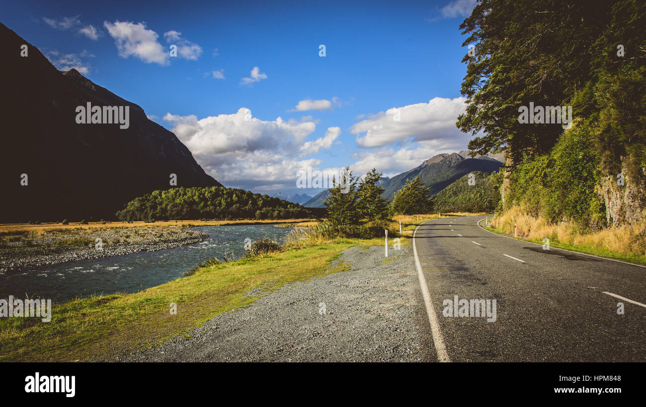 Roadside view between te Anau and Milford Sound, New Zealand Stock Photo Alamy