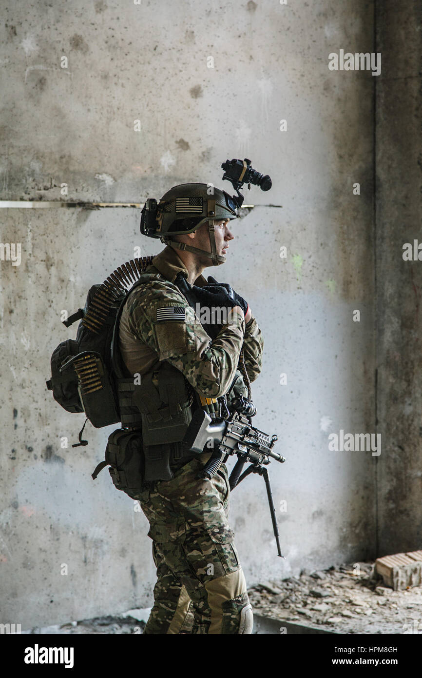 US Army Ranger with machinegun Stock Photo