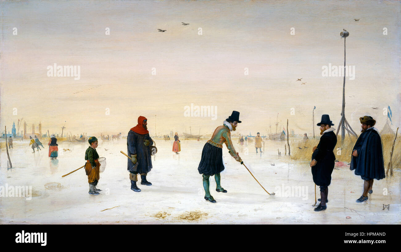 Hendrick Avercamp, Kolf Players on the ice, Circa 1625 Stock Photo