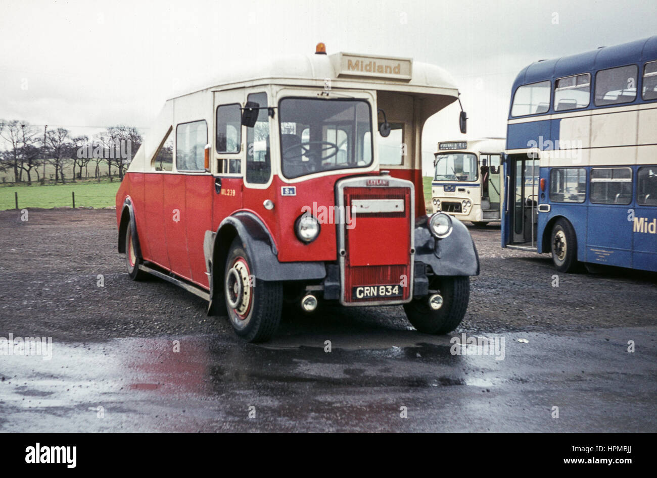 Scotland, UK - 1973: Vintage vehicle image.  Midland tow wagon Leyland PD (registration number CRN 834). Stock Photo