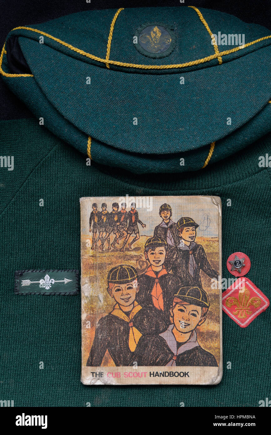 UK Cub Scout handbook and uniform. Circa 1970's Stock Photo Alamy