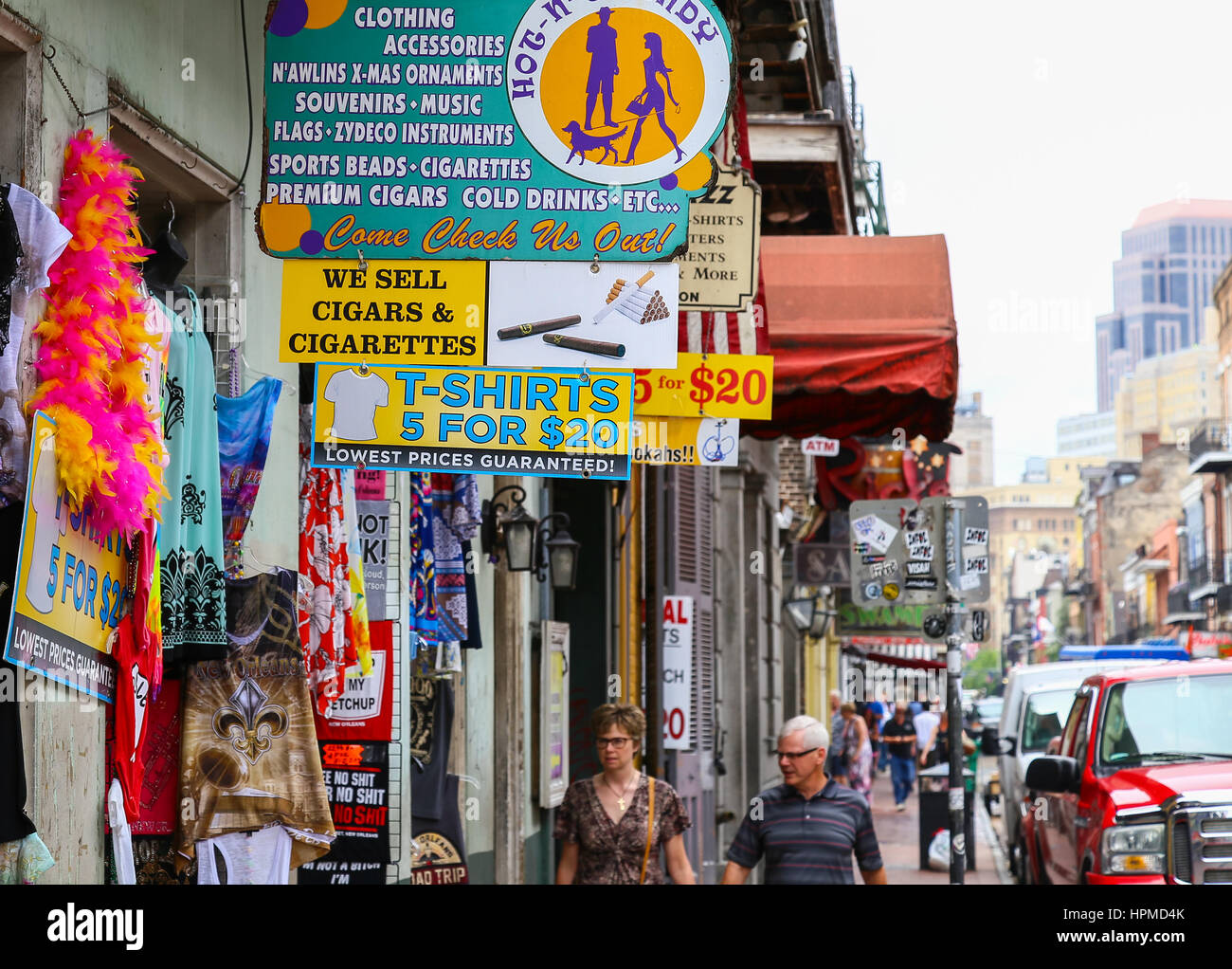New Orleans, USA May 14, 2015 Several shops on Bourbon Street in