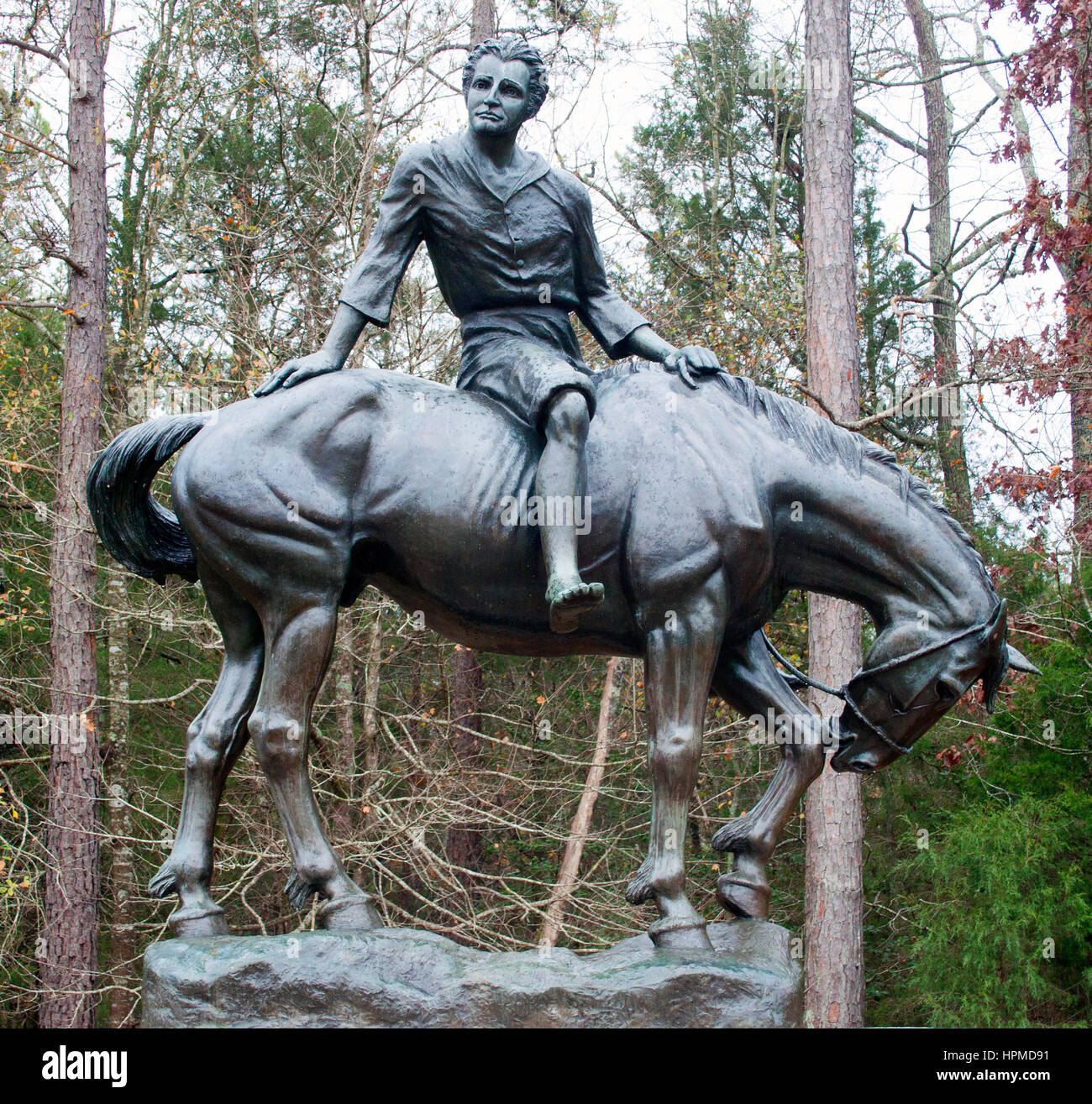 President Andrew Jackson statue as a boy on a horse  in Lancaster South Carolina Stock Photo