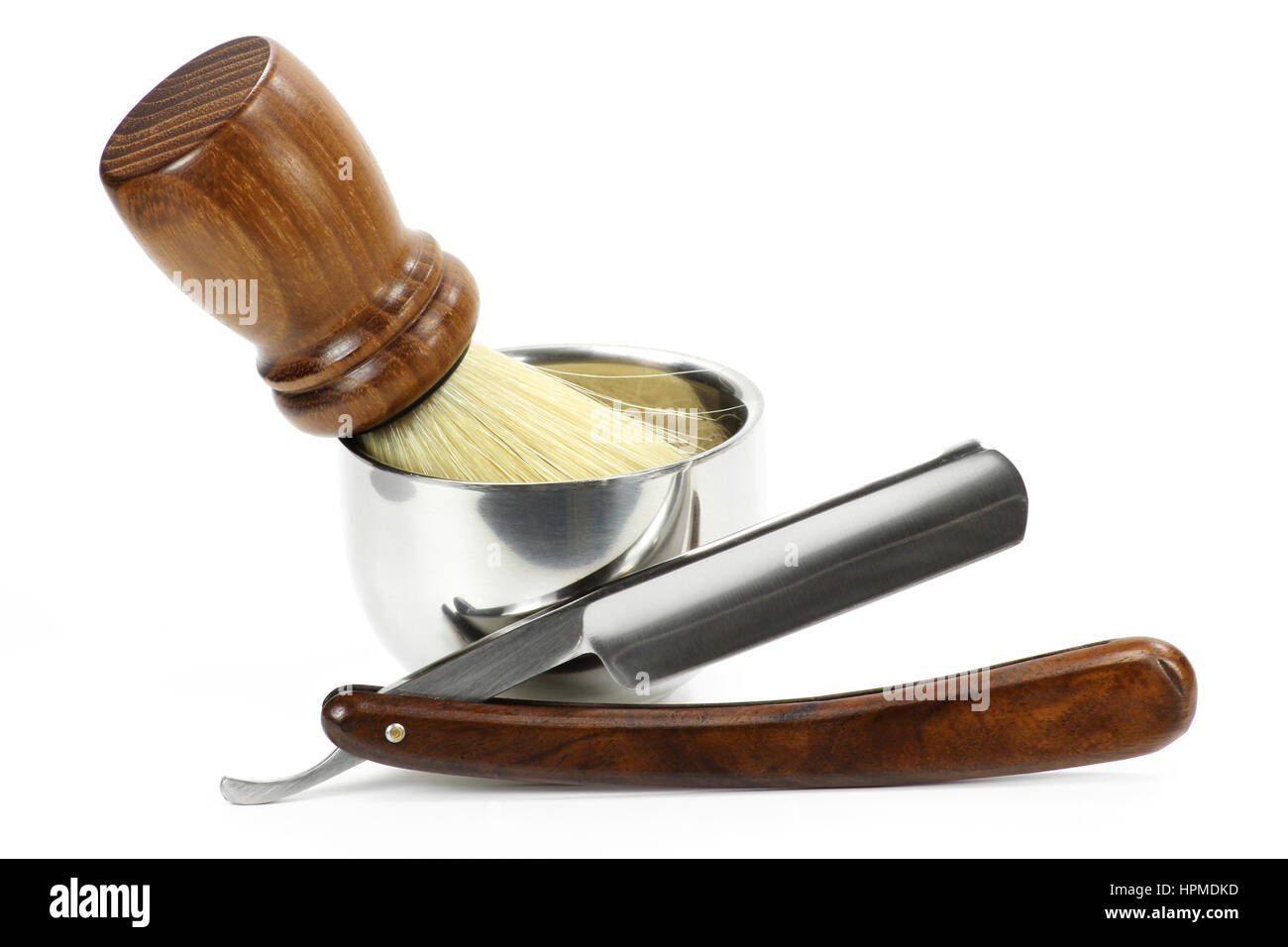 straight razor with accessories isolated on white background Stock