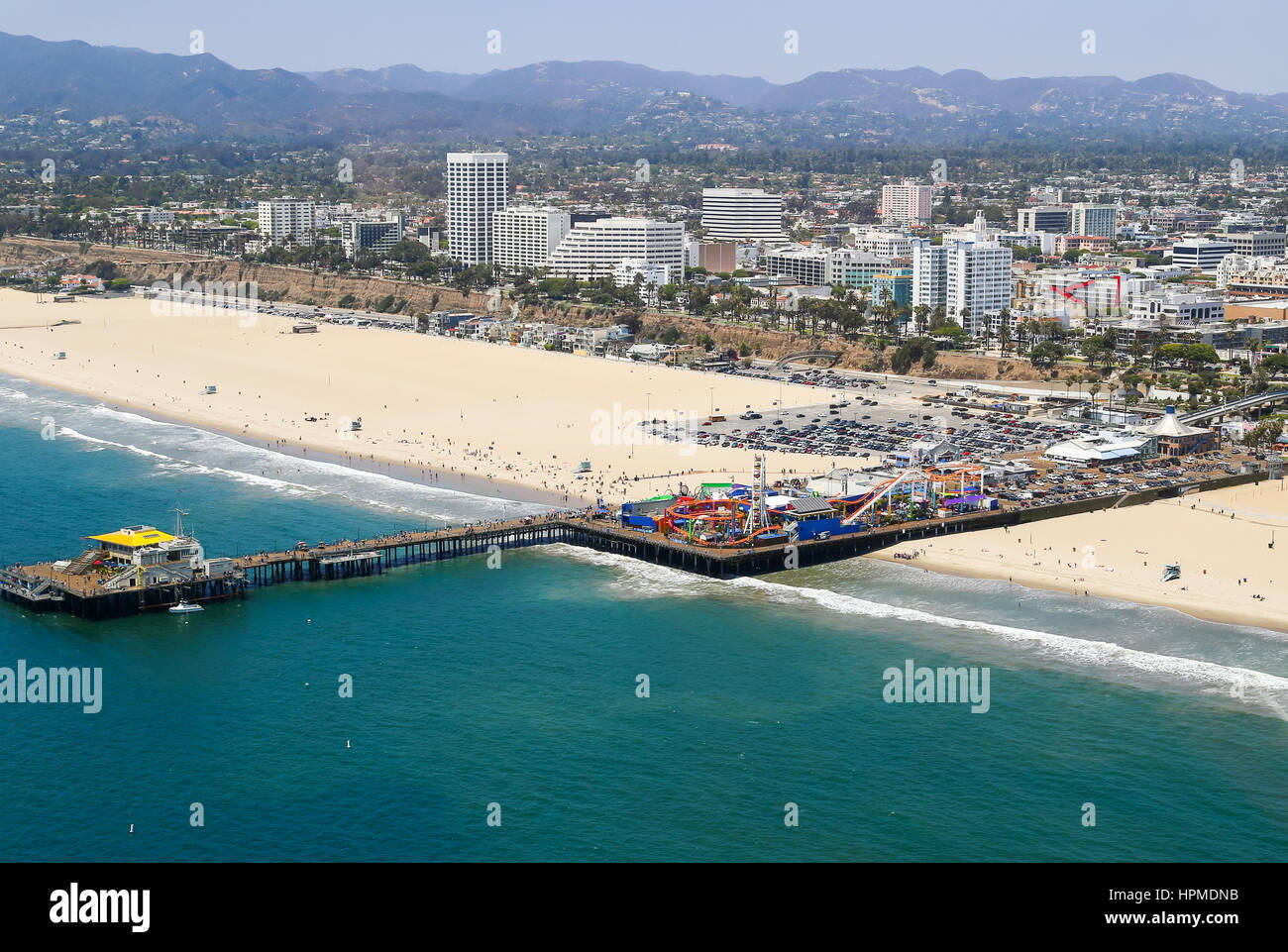 Los Angeles, USA - May 27, 2015: Aerial view of the Santa Monica Pier ...