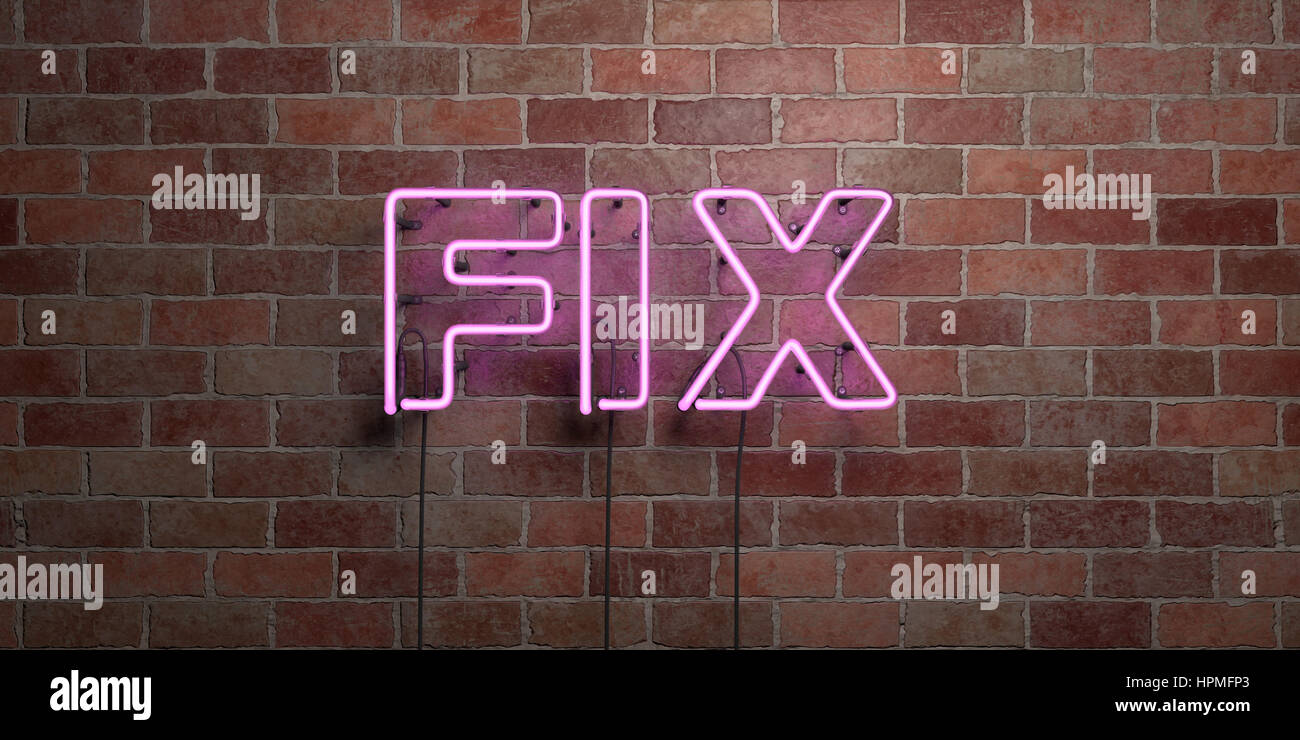 FIX - fluorescent Neon tube Sign on brickwork - Front view - 3D ...