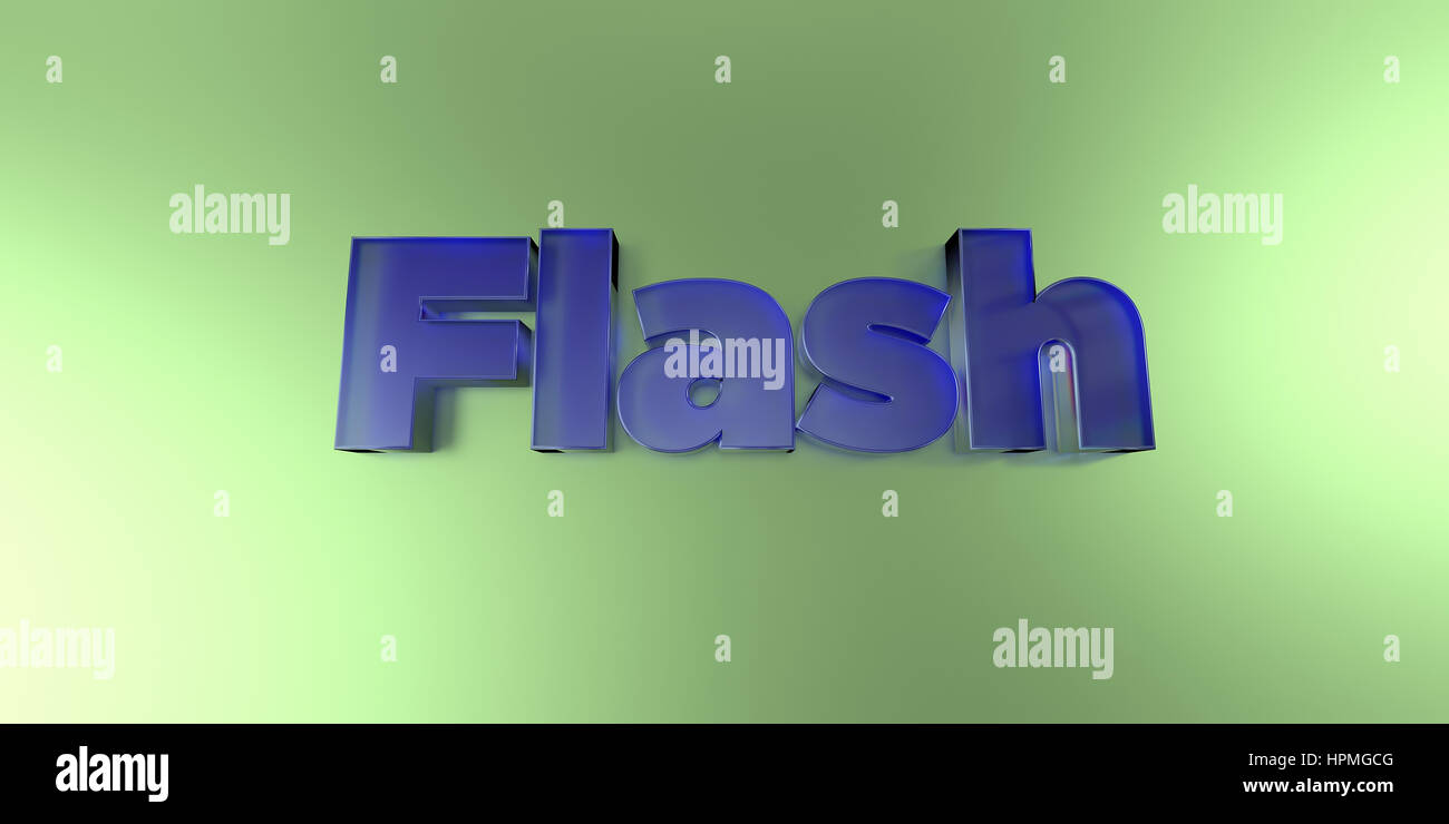 Flash - colorful glass text on vibrant background - 3D rendered royalty free stock image. Stock Photo