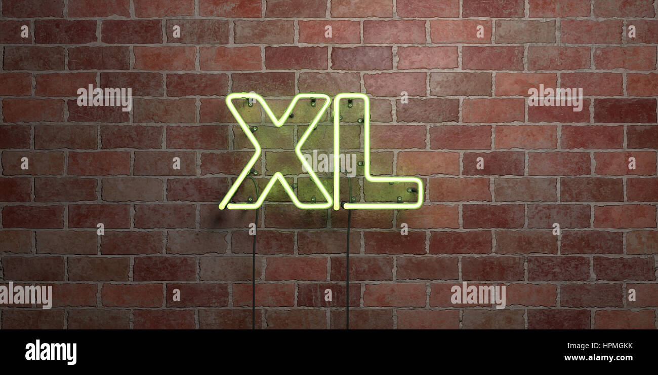 XL - fluorescent Neon tube Sign on brickwork - Front view - 3D rendered ...