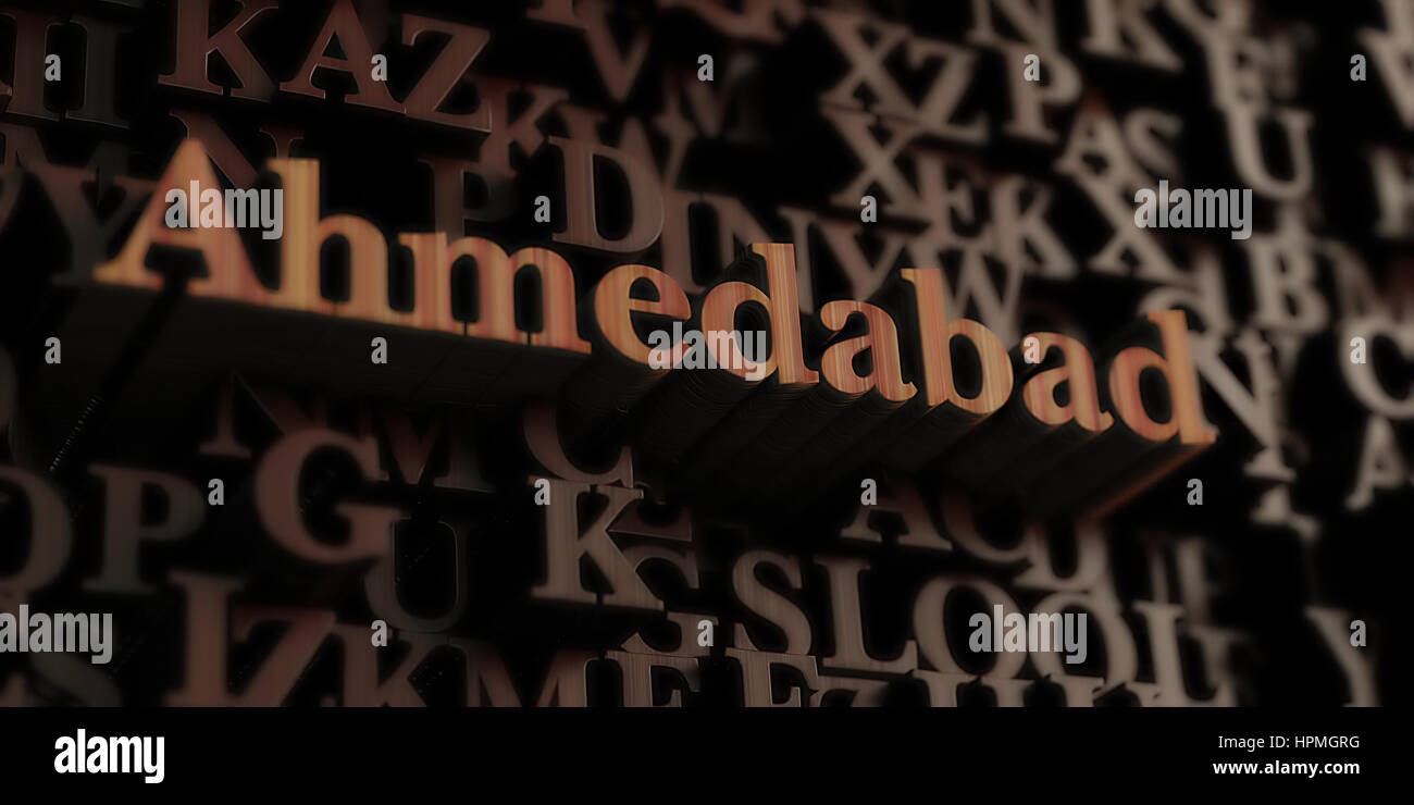 Ahmedabad - Wooden 3D rendered letters/message.  Can be used for an online banner ad or a print postcard. Stock Photo
