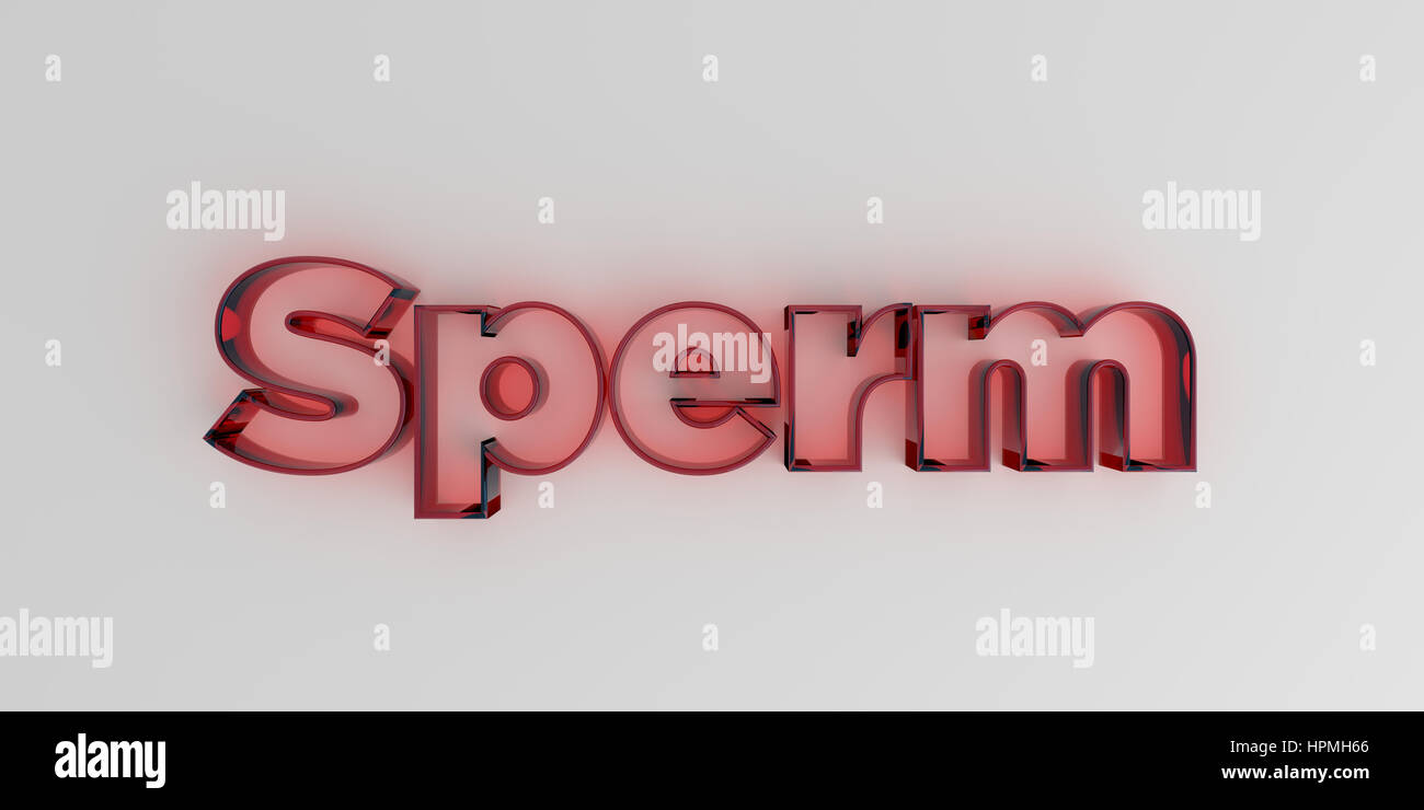Sperm - Red glass text on white background - 3D rendered royalty free stock image. Stock Photo