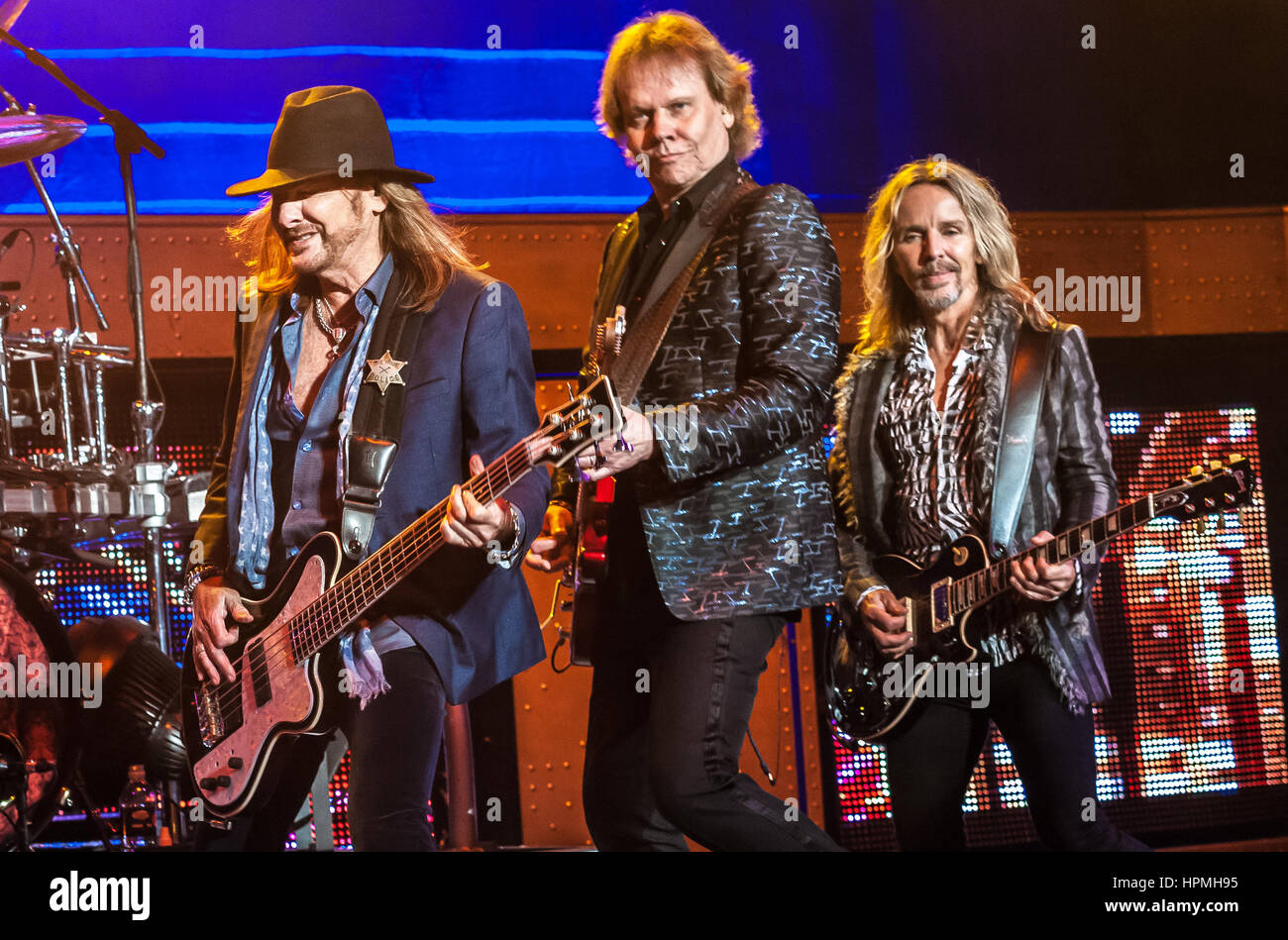 Ricky Phillips, James Young, Tommy Show of Styx, Performs at the  Pacific Amphitheater Costa Mesa CA. on June 15th, 2016 Stock Photo