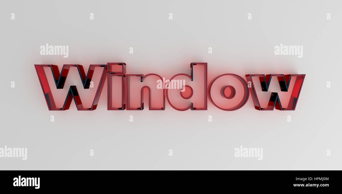 Window - Red glass text on white background - 3D rendered royalty free stock image. Stock Photo