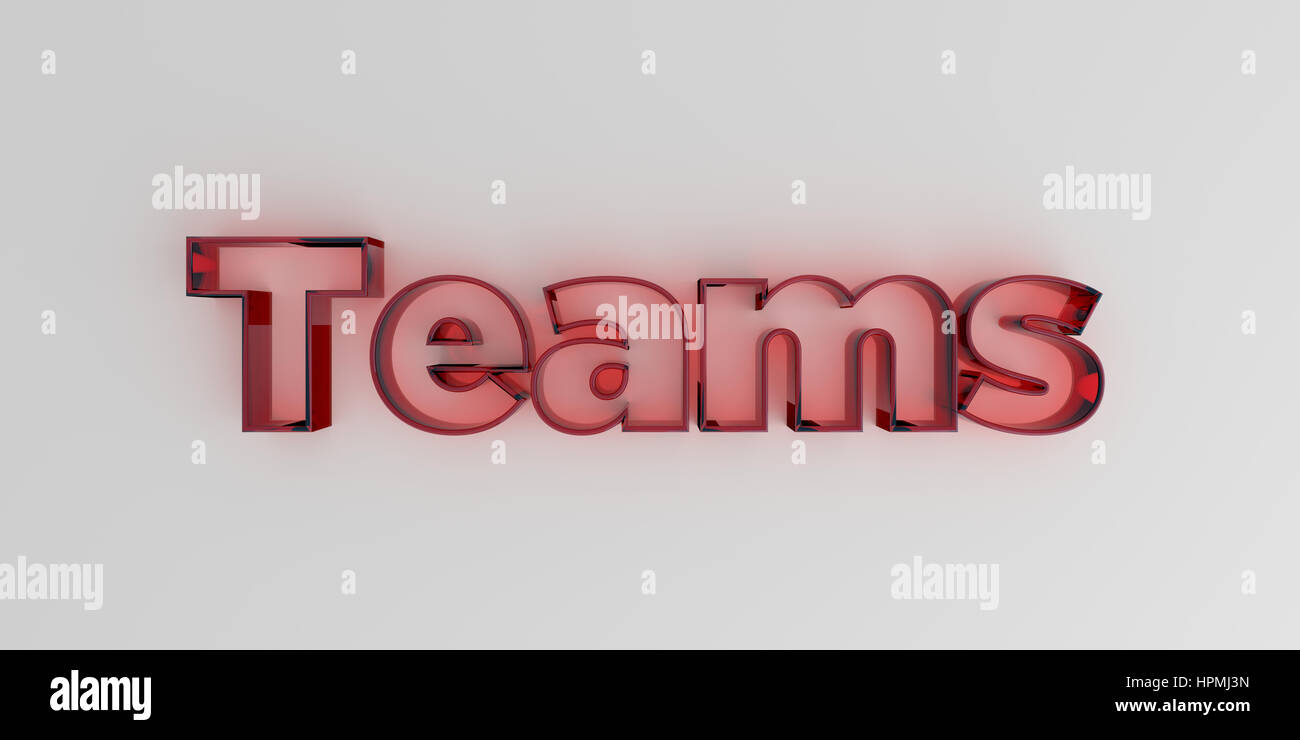 Teams - Red glass text on white background - 3D rendered royalty free stock image. Stock Photo