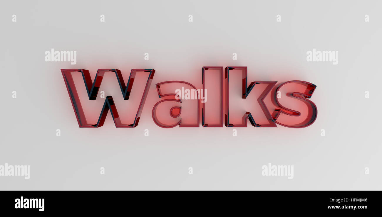 Walks - Red glass text on white background - 3D rendered royalty free stock image. Stock Photo