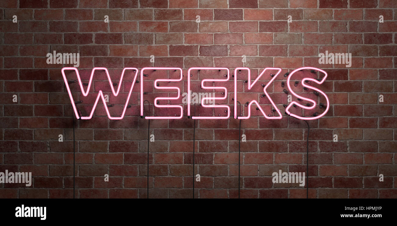 WEEKS - fluorescent Neon tube Sign on brickwork - Front view - 3D ...