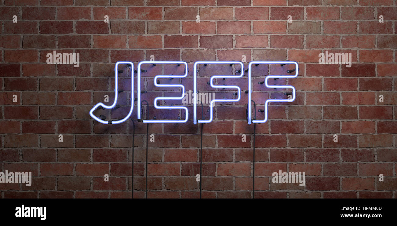 JEFF - fluorescent Neon tube Sign on brickwork - Front view - 3D ...