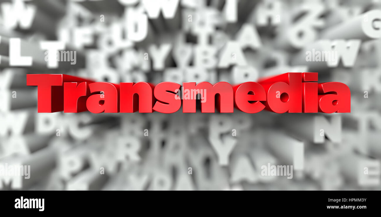 Transmedia -  Red text on typography background - 3D rendered royalty free stock image. This image can be used for an online website banner ad or a pr Stock Photo
