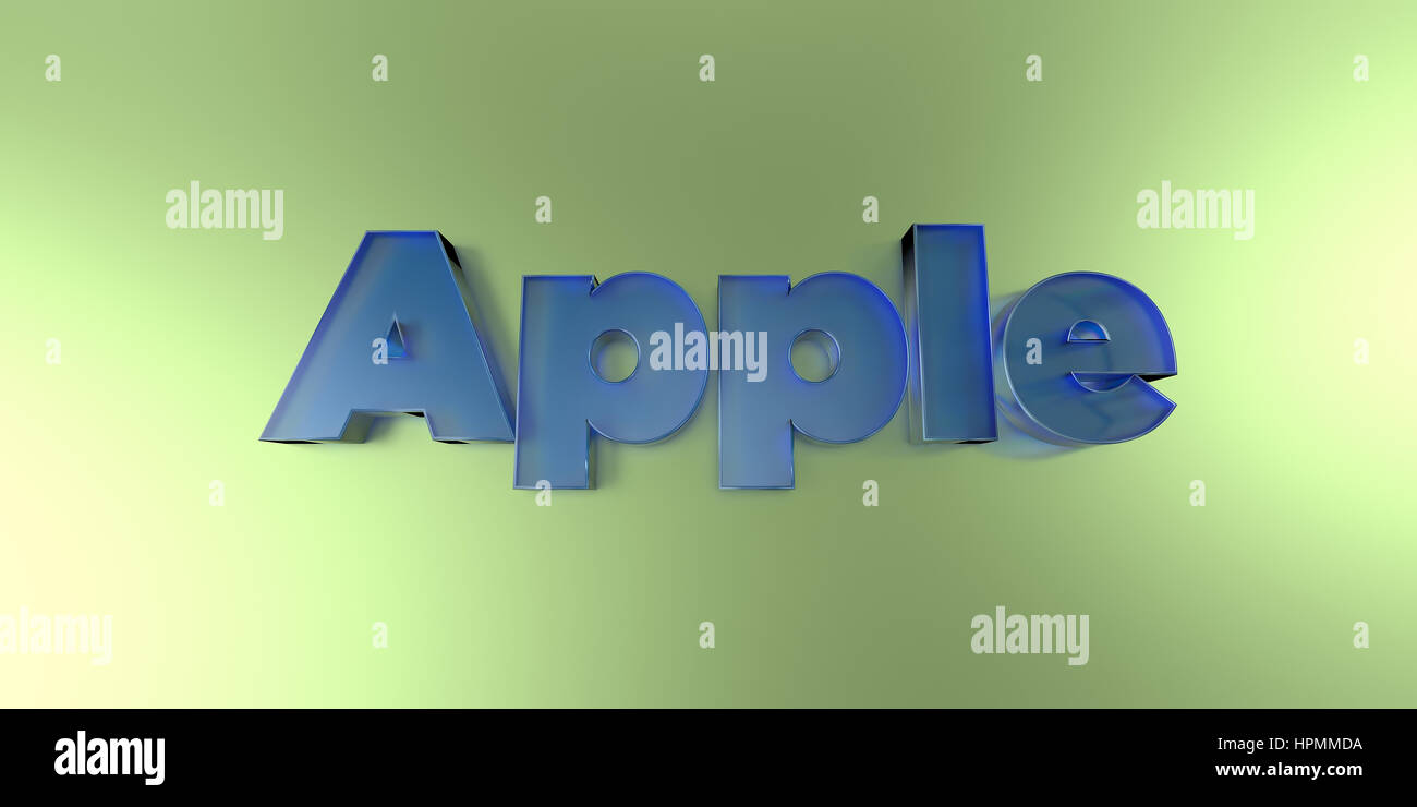 Apple - colorful glass text on vibrant background - 3D rendered royalty free stock image. Stock Photo