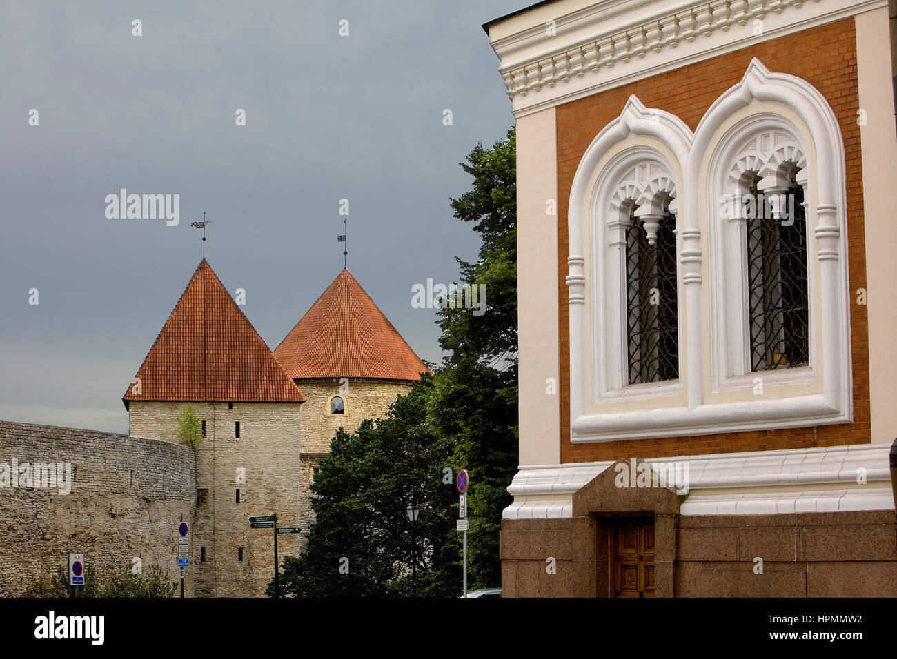 Detail of Alexander Nevsky cathedral and old city walls,Tallinn,Estonia Stock Photo