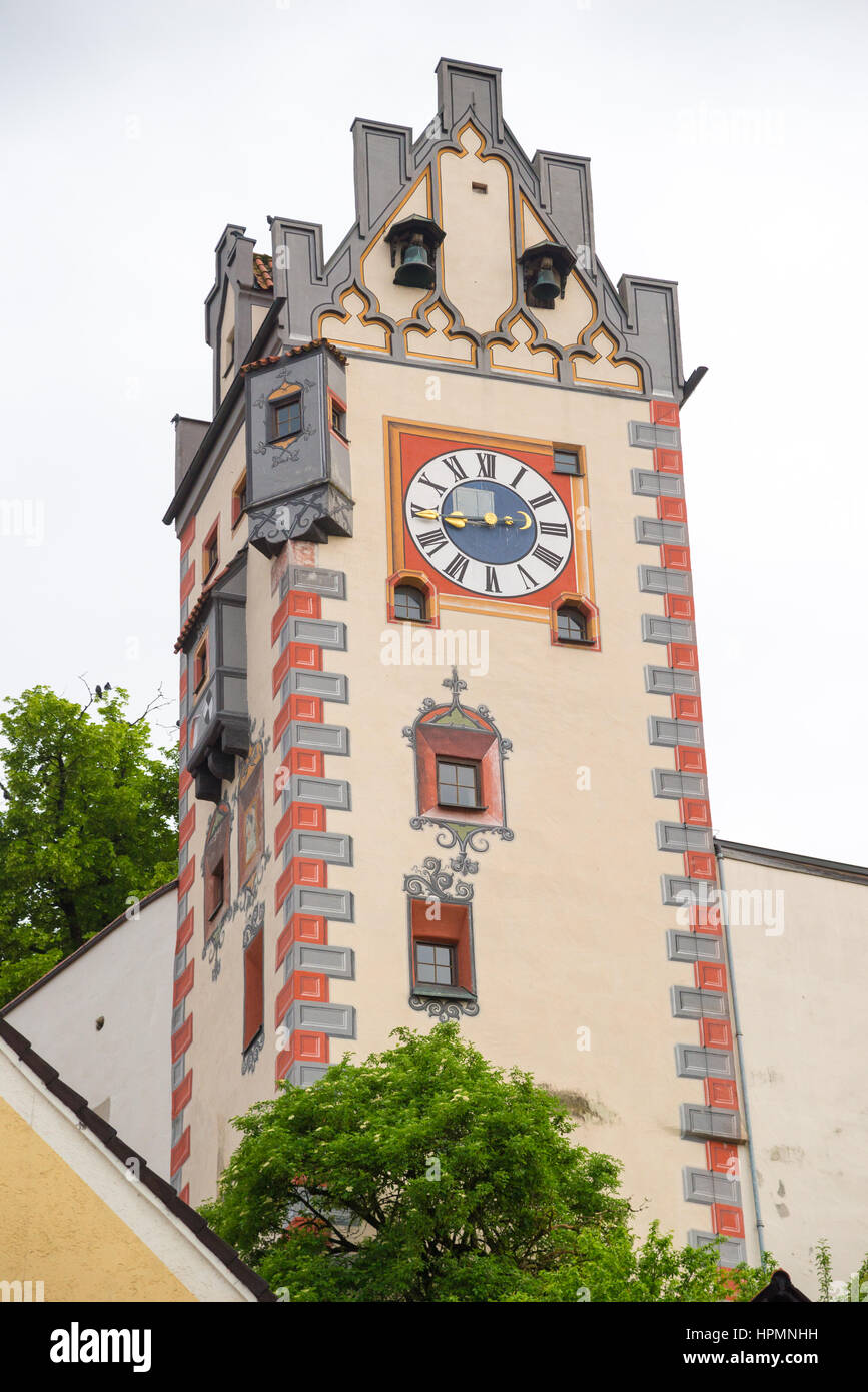 Fussen, Germany - June 4, 2016: View of pedestrian historical street in Fussen with typical bavarian architecture buildings. Stock Photo