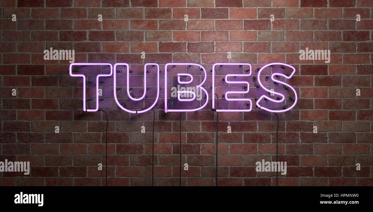 TUBES - fluorescent Neon tube Sign on brickwork - Front view - 3D ...