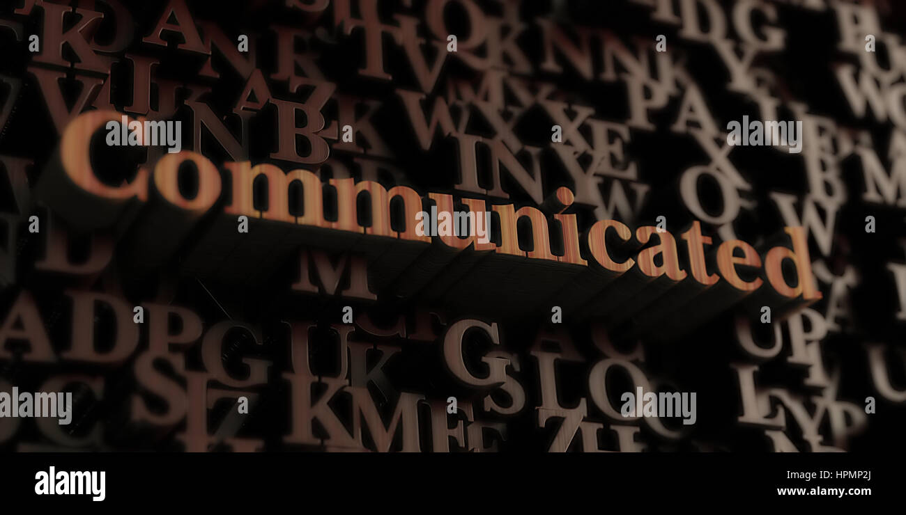 Communicated - Wooden 3D rendered letters/message.  Can be used for an online banner ad or a print postcard. Stock Photo