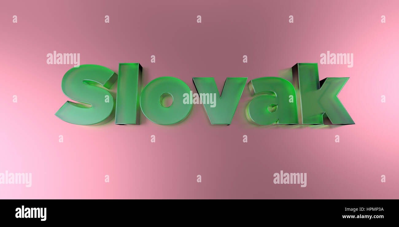 Slovak - colorful glass text on vibrant background - 3D rendered royalty free stock image. Stock Photo