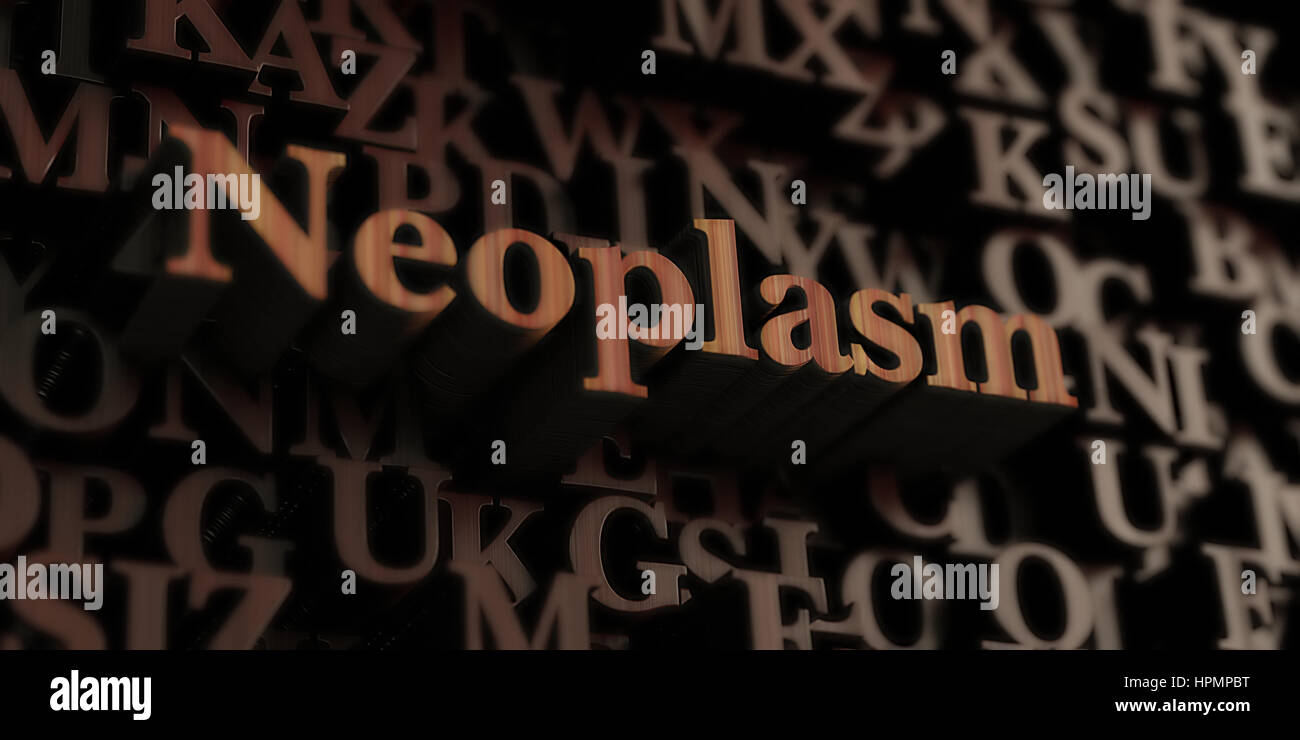 Neoplasm - Wooden 3D rendered letters/message.  Can be used for an online banner ad or a print postcard. Stock Photo
