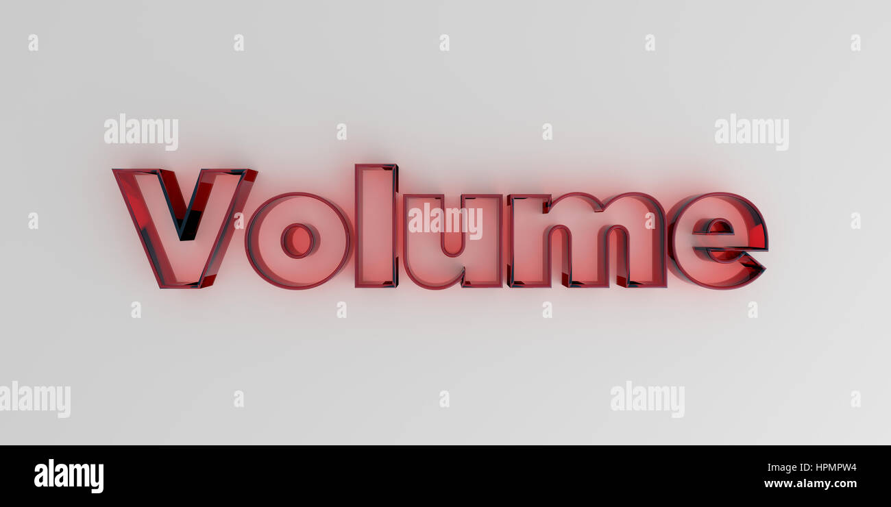 Volume - Red glass text on white background - 3D rendered royalty free ...