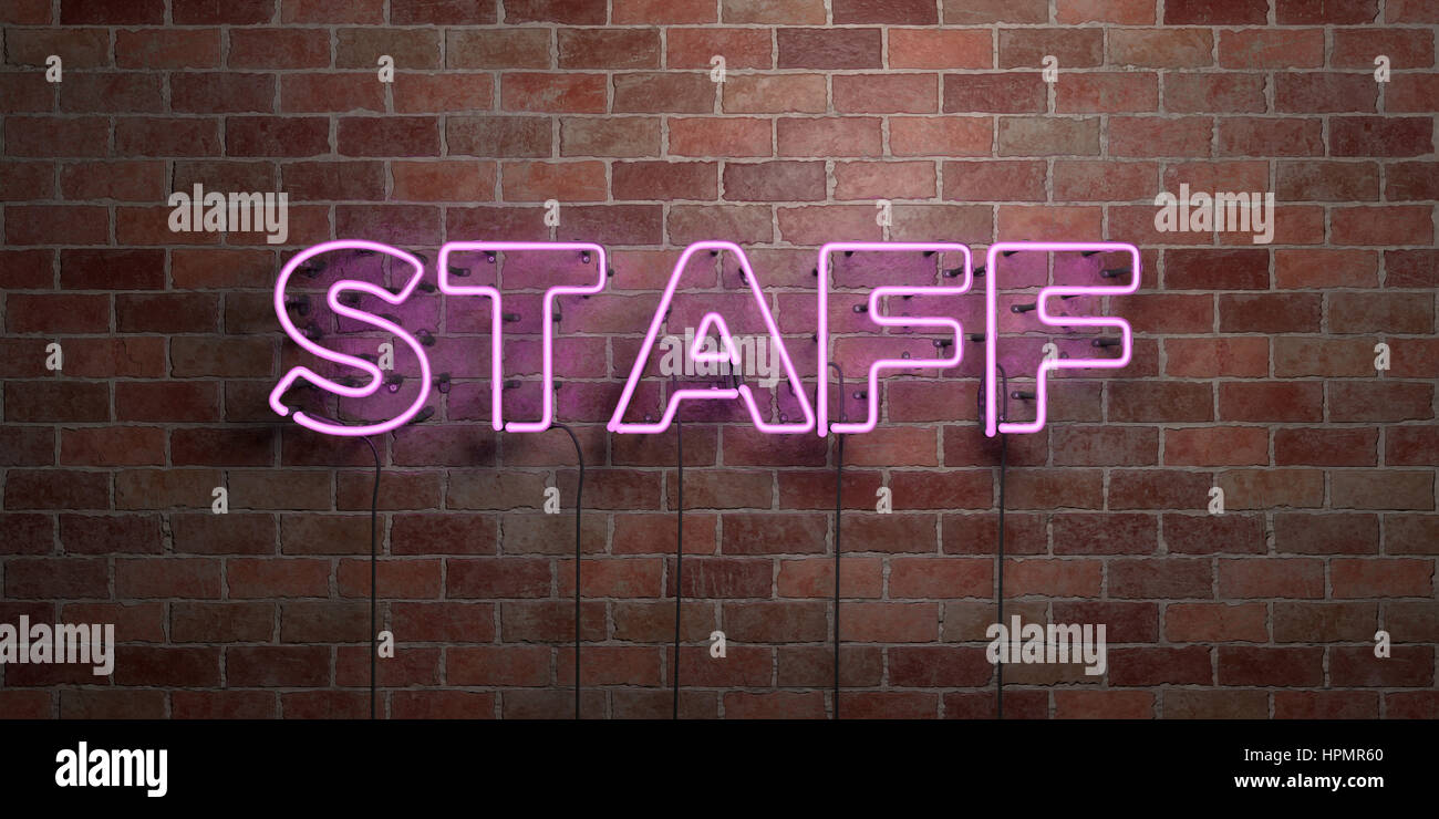 STAFF - fluorescent Neon tube Sign on brickwork - Front view - 3D ...