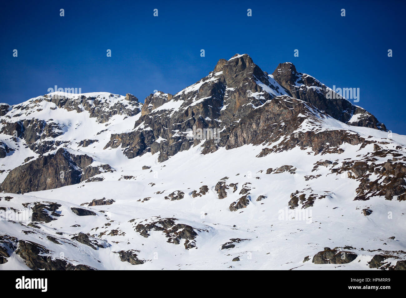 Snow Mountain in Engadin in a Winter Day Stock Photo