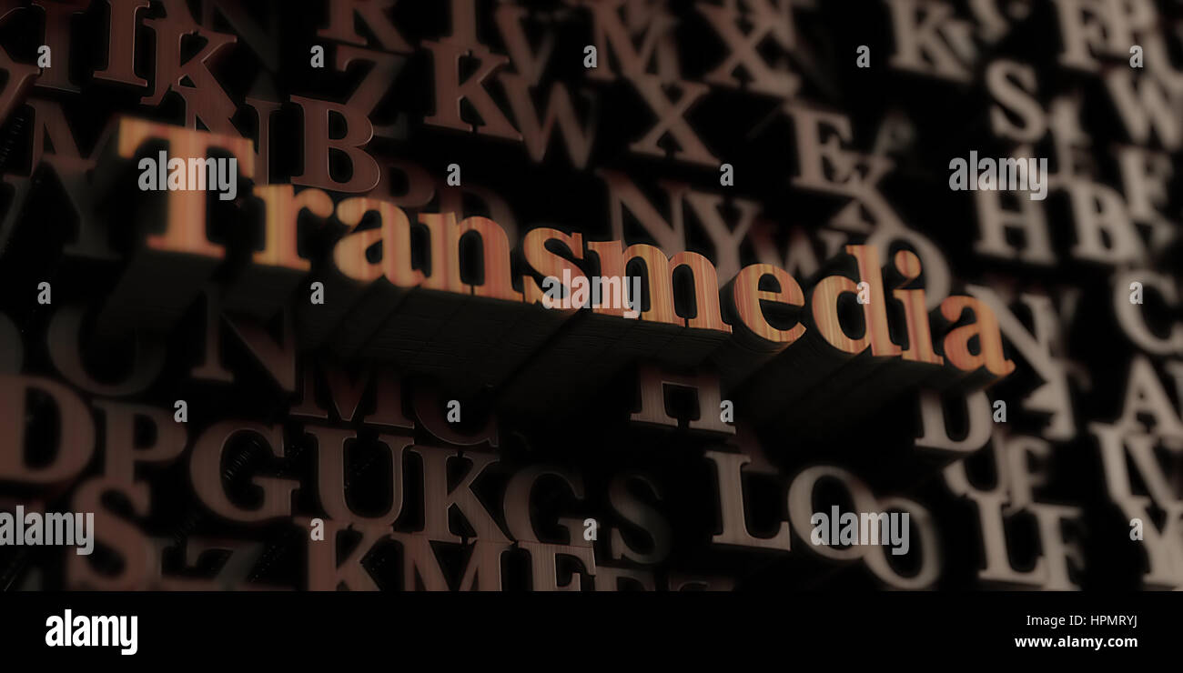 Transmedia - Wooden 3D rendered letters/message.  Can be used for an online banner ad or a print postcard. Stock Photo