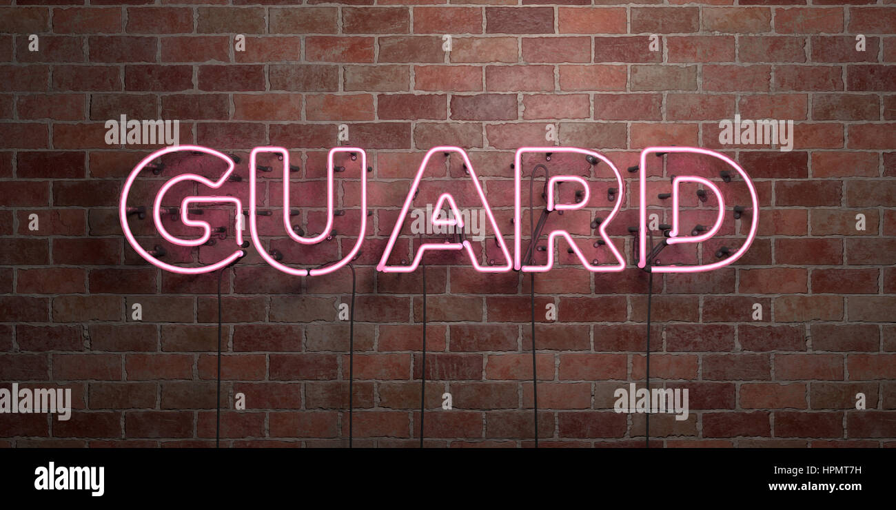 GUARD - fluorescent Neon tube Sign on brickwork - Front view - 3D ...