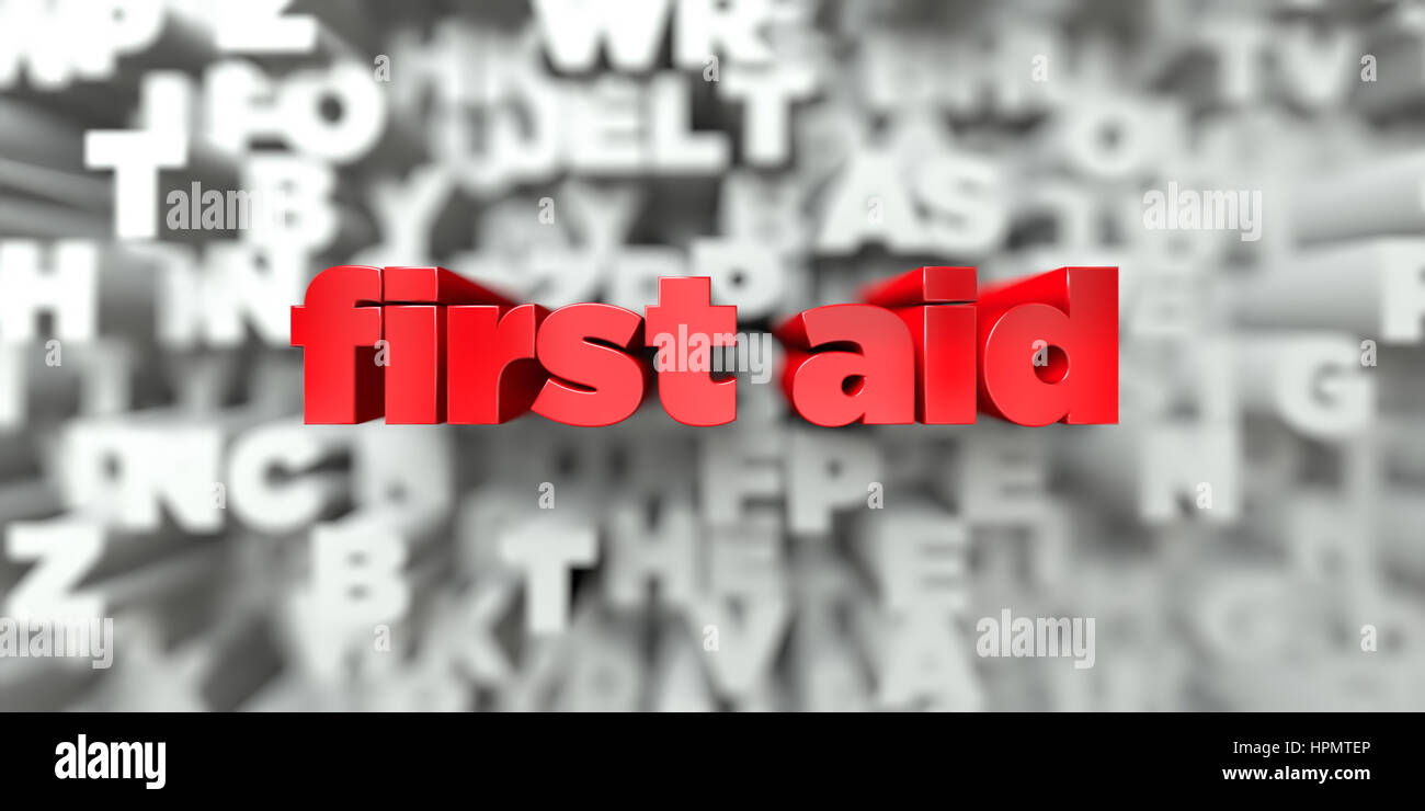 first aid - Red text on typography background - 3D rendered royalty ...