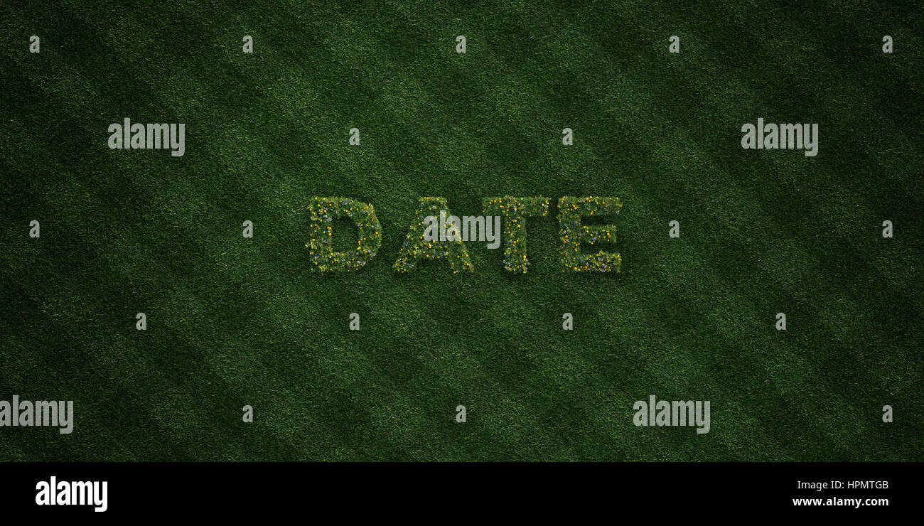 DATE - fresh Grass letters with flowers and dandelions - 3D rendered ...