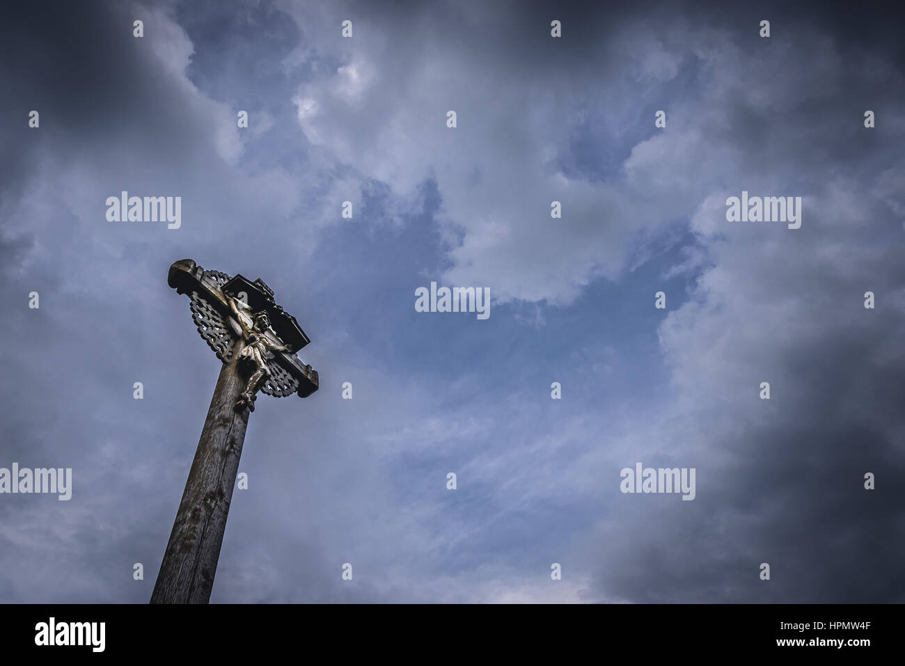 Close up on cross on the Hill of Crosses in Lithuania Stock Photo