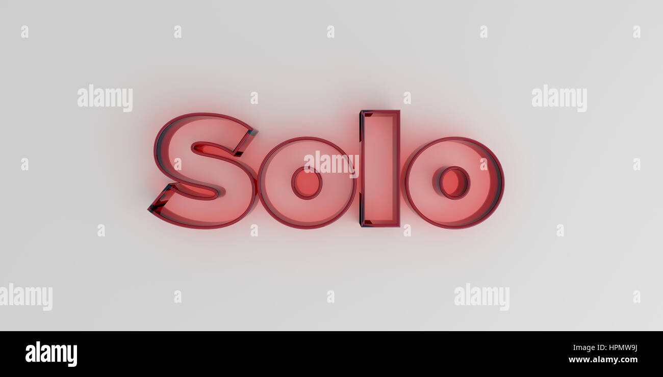 Solo - Red glass text on white background - 3D rendered royalty free stock image. Stock Photo