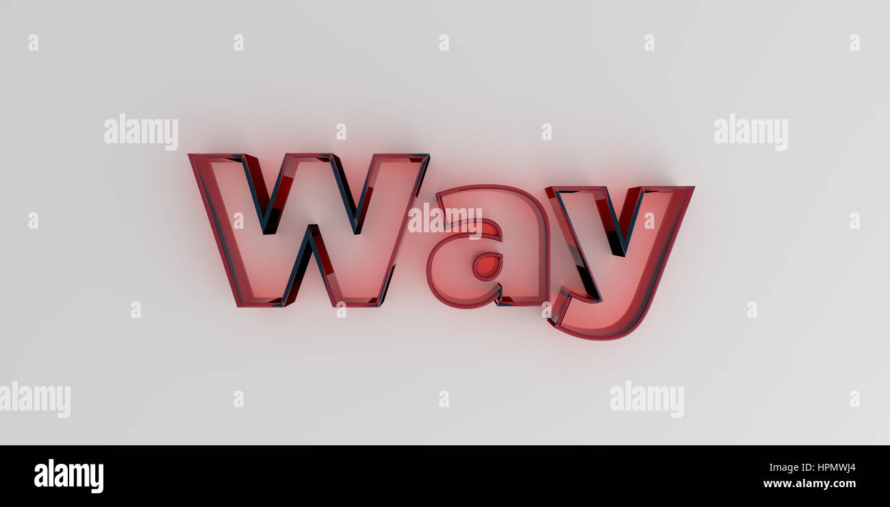 Way - Red glass text on white background - 3D rendered royalty free stock image. Stock Photo