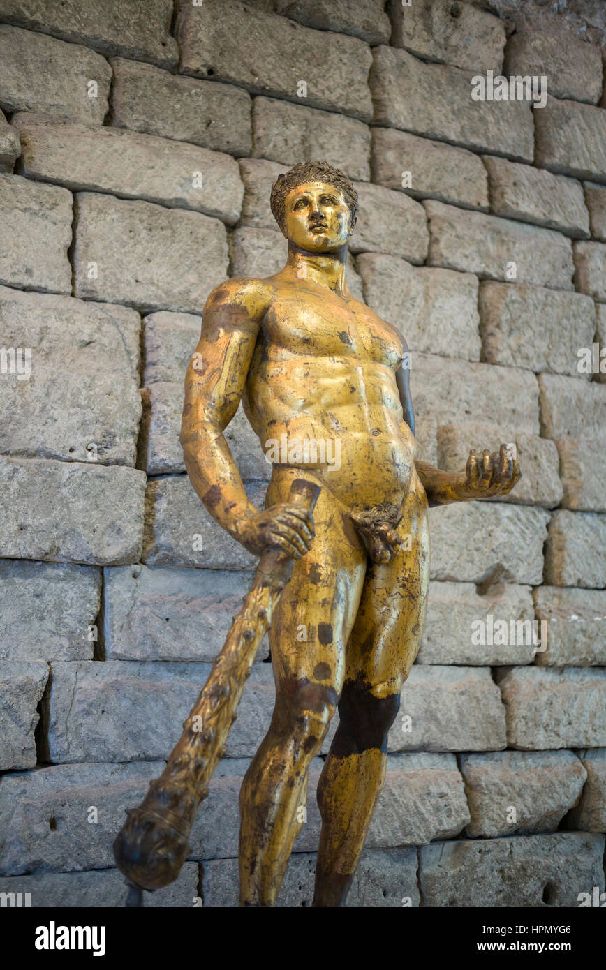 Rome. Italy. Bronze statue of Hercules in gilded bronze, sculpture, 2nd C BC, from the Forum Boarium, Capitoline Museum. Musei Capitolini. Stock Photo