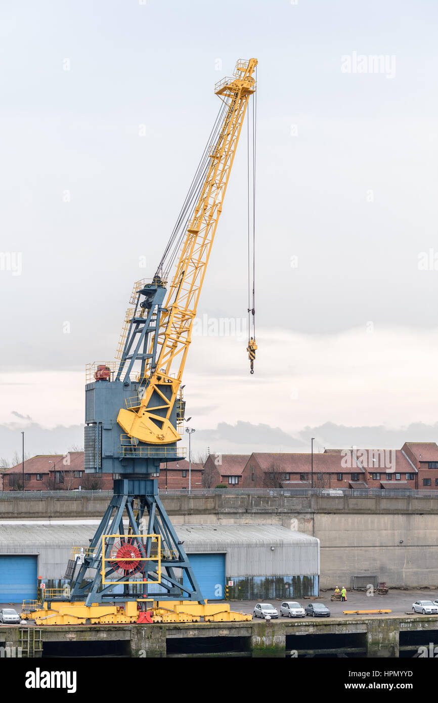 Giant crane on the quayside at Sunderland harbour. Stock Photo