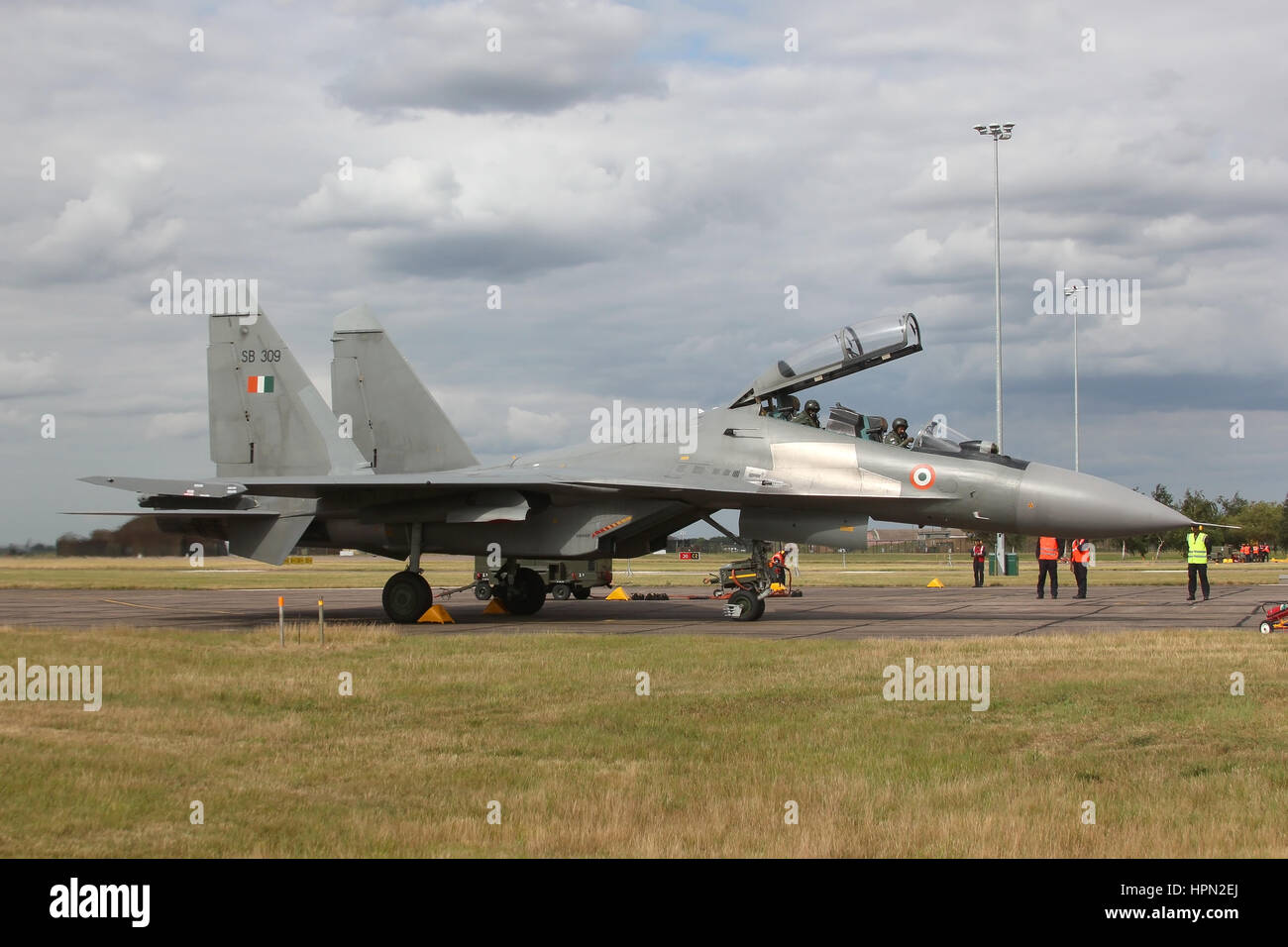 Indian Air Force Su-30MKI Flanker shortly after landing and back at it's dispersal. Taken during Exercise Indradhanush. Stock Photo