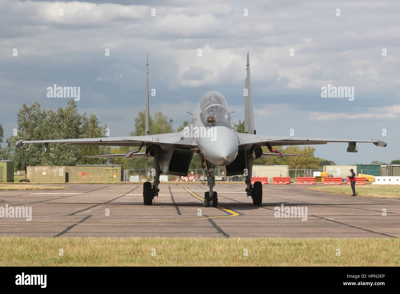 Indian Air Force Su-30MKI Flanker taxiing to it's dispersal at RAF Coningsby during Exercise Indradhanush. Stock Photo