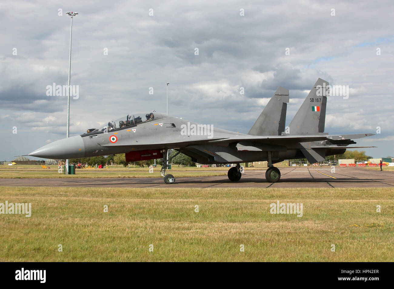 Indian Air Force Su-30MKI Flanker taxiing to it's dispersal at RAF Coningsby during Exercise Indradhanush. Stock Photo