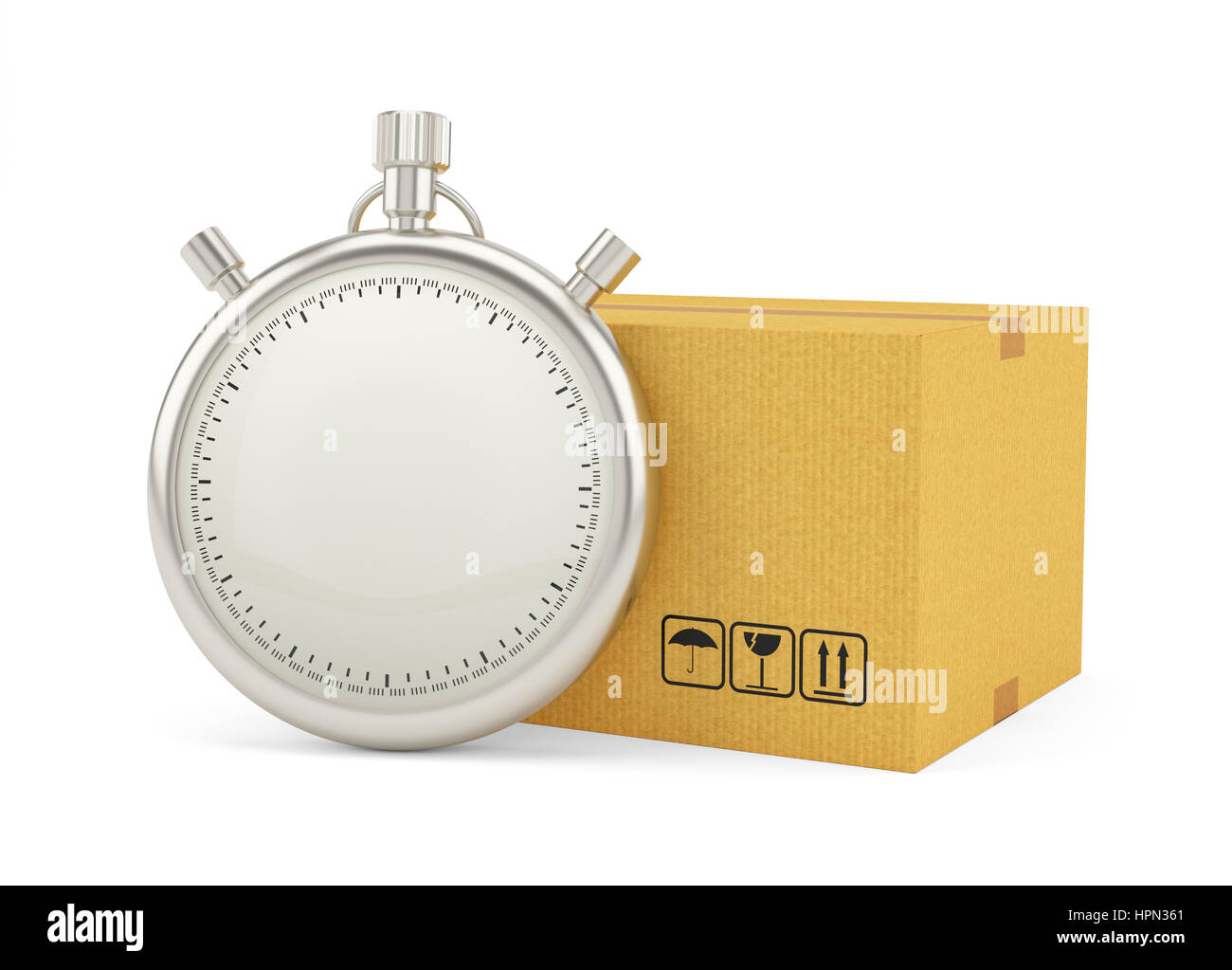Stopwatch with Cardboard Box on White Background Stock Photo - Alamy