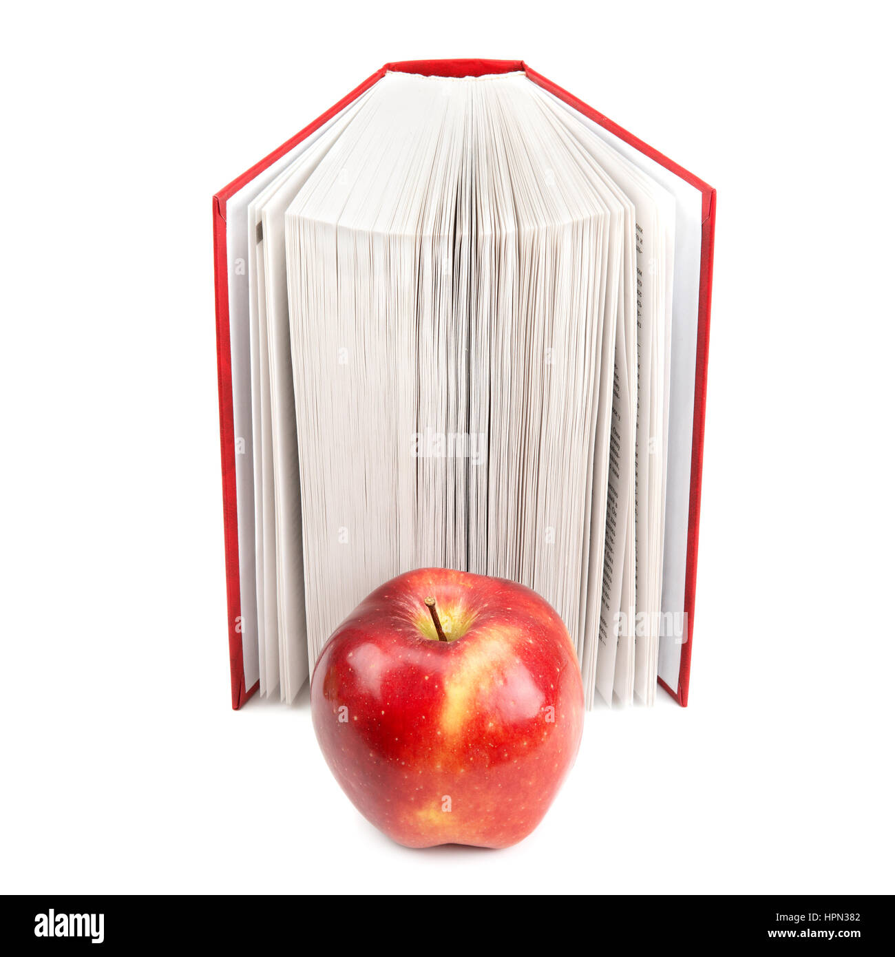 books and red apple isolated on white background Stock Photo - Alamy